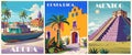 Set of Travel Destination Posters in retro style. Royalty Free Stock Photo