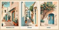 Set of Travel Destination Posters in retro style. Royalty Free Stock Photo