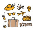 Set of travel doodle symbols in vector. Royalty Free Stock Photo