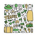 Set of travel doodle symbols in vector. Royalty Free Stock Photo