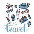 Set of travel doodle symbols in vector Royalty Free Stock Photo