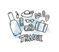 Set of travel doodle symbols in vector. Royalty Free Stock Photo