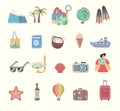 Set of travel icons and related symbols. Vector flat illustrations for travel card, poster, banner Royalty Free Stock Photo