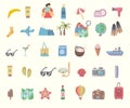 Set of travel icons and related symbols. Vector flat illustrations for travel card, poster, banner and other Royalty Free Stock Photo