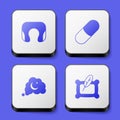 Set Travel neck pillow, Sleeping, Dreams and Pillow icon. White square button. Vector
