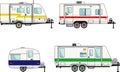 Set of travel trailer caravans on a white