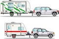Set of travel trailer caravans on a white