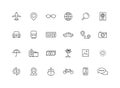 Set of 24 Travel web icons in line style. Transport, Luggage, food, navigation, holiday. Vector illustration Royalty Free Stock Photo