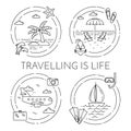 Set of Traveling horizontal banners with trip elements Line art