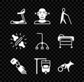 Set Treadmill machine, Deaf, Blind human holding stick, Prosthesis hand, IV bag, Dog wheelchair, Joint pain, knee pain