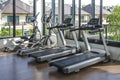 Set of treadmills at a small health club.