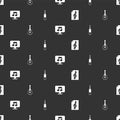 Set Treble clef, Guitar, Music note, tone and Audio jack on seamless pattern. Vector Royalty Free Stock Photo