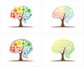 Set of Tree with Brain logo design template, Brain Colorful logo design Vector Royalty Free Stock Photo