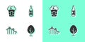 Set Tree, Popcorn in box, Roller coaster and Bottle of water icon. Vector