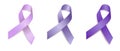 Set of tree ribbon awareness purple, lavender, periwinkle blue. Esophageal, Gastric, Stomach, General cancer, Alzheimer Royalty Free Stock Photo