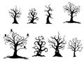 Set of tree silhouettes for Halloween. A collection of monster trees. illustration for Halloween Royalty Free Stock Photo