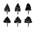 Set of tree silhouettes isolated on white background. Royalty Free Stock Photo