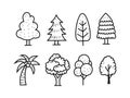 Set of tree vector illustrations with cute hand-drawn style isolated on white background Royalty Free Stock Photo