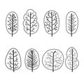 Set of trees abstract linear icons. Hand-drawn forest trees. Royalty Free Stock Photo