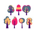 Set of trees with big crown vector abstract drawing Royalty Free Stock Photo