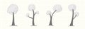 Set of trees of different shapes in a gray tone in vintage style on a notebook page