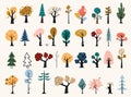 Set of trees in a flat style. Tree icons set in a modern flat style. Pine, spruce, oak, birch, trunk, aspen, alder Royalty Free Stock Photo