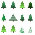 Set of trees of green colors and different shapes for Christmas and new year for designers vector illustration Royalty Free Stock Photo