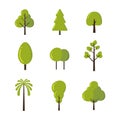 Set of trees icon symbol and shapes isolated in white background. Vector flat cartoon illustration for web sites and banners Royalty Free Stock Photo