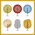 Set of trees icons with geometric circle shapes.Collection of forest tree nature cartoon colorful. Flat design.Geometric abstract. Royalty Free Stock Photo