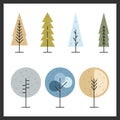 Set of trees icons geometric shape. Collection of forest tree nature cartoon. Flat design. Christmas concept. Geometric abstract. Royalty Free Stock Photo