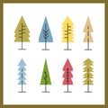 Set of trees icons geometric shape. Collection of forest tree nature cartoon. Flat design. Christmas concept. Polygon abstract. Royalty Free Stock Photo