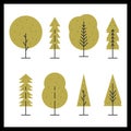 Set of trees icons with geometric shapes. Collection of green forest tree nature cartoon. Flat design. Geometric abstract shapes. Royalty Free Stock Photo