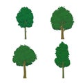 Set of trees with lush green leaves isolated on a white background. Summer, spring icon. Vector illustration Royalty Free Stock Photo