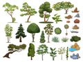 Set of trees and shrubs. Collection of landscape design elements. Vector illustration of plants. Coniferous and Royalty Free Stock Photo