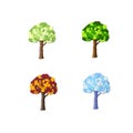 A set of trees. Four seasons: spring, summer, autumn, winter. Isolated on white background. Vector