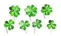 Set of trefoil, clover leaves with 3, 4 four leaf. Watercolor collection for St Patrick day. Celtic, irish symbol of