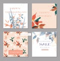 Set trendy abstract square art templates with floral elements. Suitable for social media posts, mobile apps, banners design and Royalty Free Stock Photo