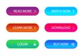 Set of trendy action call button for web, mobile app. Template navigation button menu. Gradient icon for game, banner. Kit of