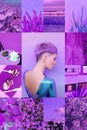 Set of trendy aesthetic photo collages. Minimalistic images of one top color. Purple moodboard Royalty Free Stock Photo