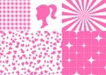 Set of Trendy Barbie Doll Elements. Vector Pink Cartoon Illustrations in Barbiecore Style. Girl Silhouette Sticker Royalty Free Stock Photo