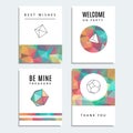 Set of trendy cards, polygon style with hipster geometric shapes,