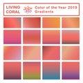 Set of trendy colorful gradients with living coral. Collection color of the Year 2019