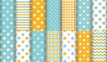 set of trendy colors seamless patterns. Hearts, Stars, polka dot, Zigzag, stripes. Turquoise, yellow, grey 2021 colors. Royalty Free Stock Photo