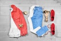 Set of trendy female clothes and accessorie Royalty Free Stock Photo
