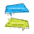 Set of trendy flat geometric vector banners. Flat linear promotion ribbon banner, scroll, price tag, sticker, badge, poster.