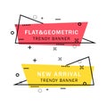 Set of trendy flat geometric vector banners. Flat linear promotion ribbon banner, scroll, price tag, sticker, badge, poster. Royalty Free Stock Photo