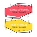 Set of trendy flat geometric vector banners. Flat linear promotion ribbon banner, scroll, price tag, sticker, badge, poster. Royalty Free Stock Photo