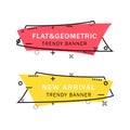 Set of trendy flat geometric vector banners. Flat linear promotion ribbon banner, scroll, price tag, sticker, badge, poster.