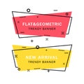 Set of trendy flat geometric vector banners. Flat linear promotion ribbon banner, scroll, price tag, sticker, badge, poster.