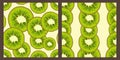 Set of Trendy Fresh fruit seamless pattern. Ripe juicy kiwi fruits. Bright repeat design of exotic fruits on white background.